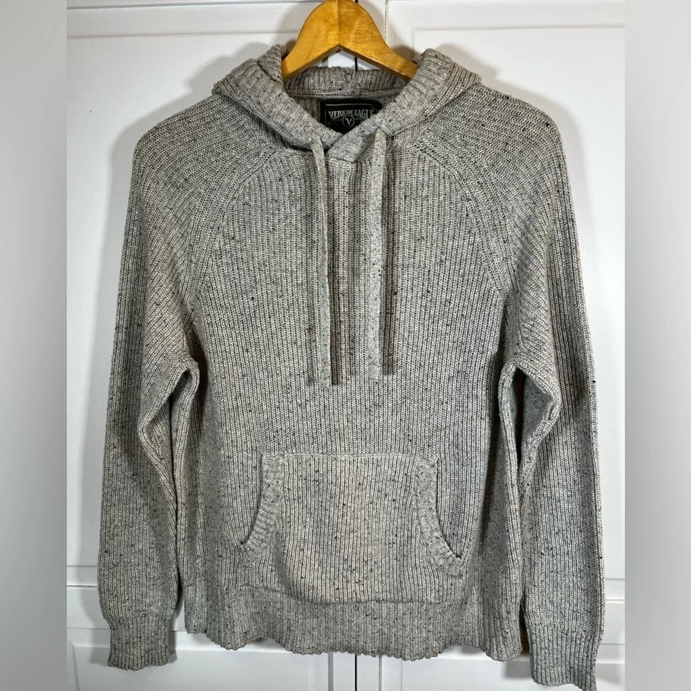 American Eagle Women Knit Sweater Hoodie Gray Preppy Casual Medium